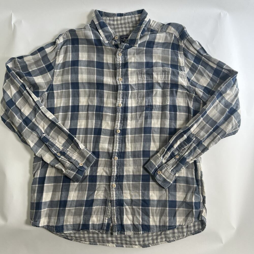 G.H. Bass &‎ Co. Men's Blue/Gray/White Plaid Woven Cotton Button-Up XL Pockets